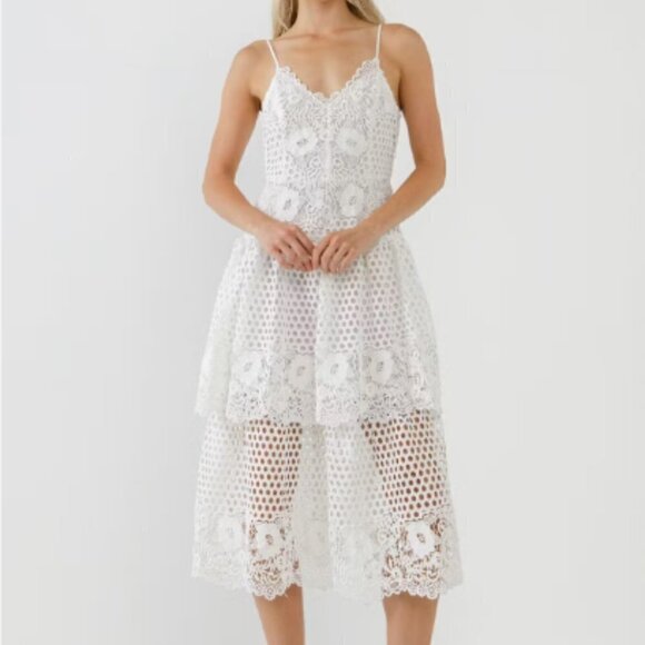 NWT Endless Rose Lace Cami Tiered Midi Dress White size X-Small - Picture 1 of 13